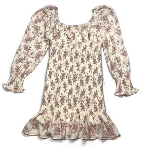 Cistar Long Sleeve Floral Smocked Ruffle Mini Dress Medium NEW!